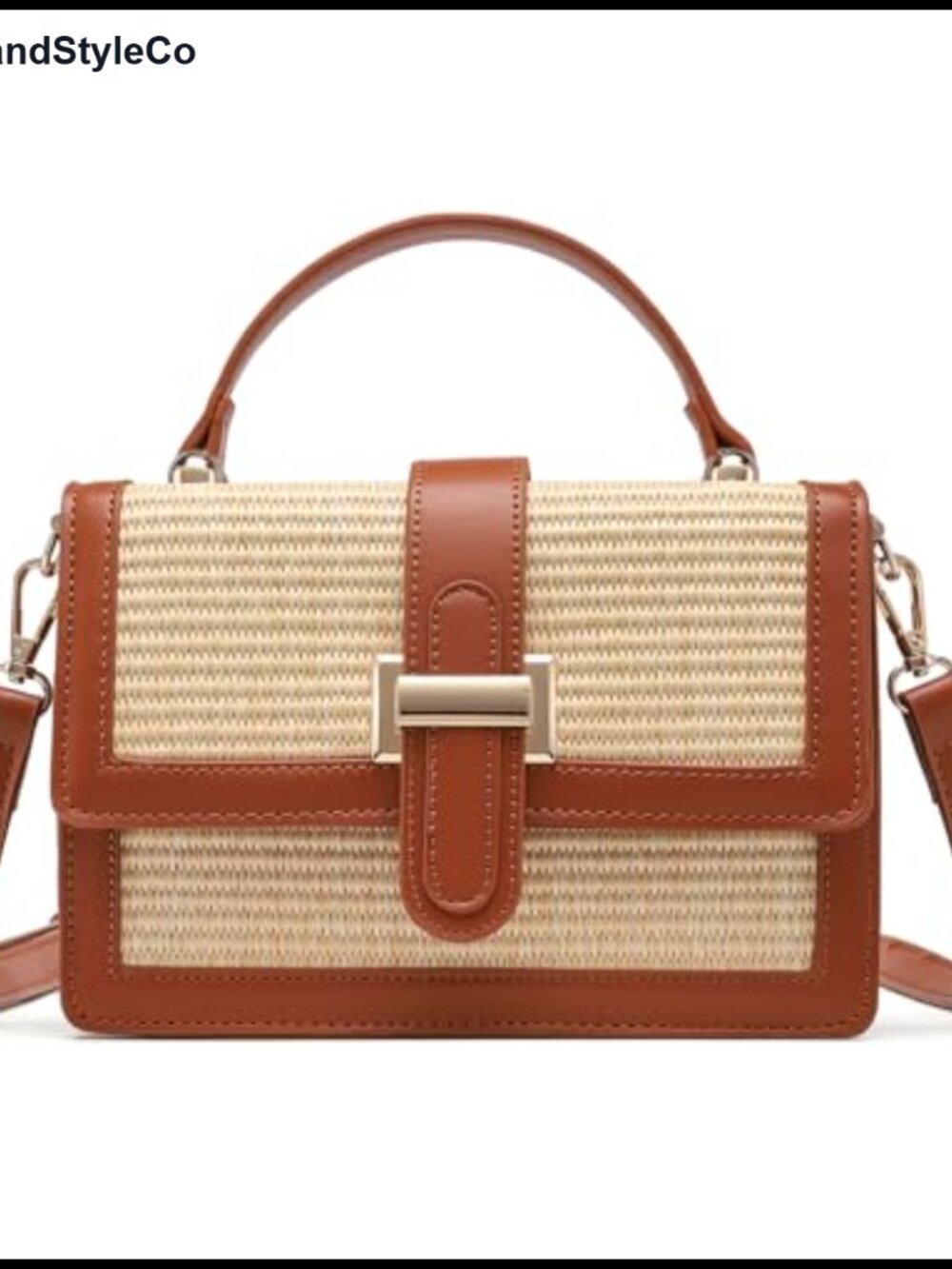 Vegan Leather Straw Crossbody Bag with Top Handle, Woven Summer Purse